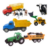 Kit De Brinquedos Fazendinha P/criança Caminhão Trator Bois