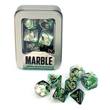 Kit De Dados Marble Green White Verde E Branco Para Rpg Buró