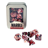 Kit De Dados Marble Red White Vermelho E Branco P/ Rpg Buró