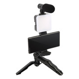 Kit De Gravação 5em1 Controle Bt/tripe/microfone/led/suport Cor Preto