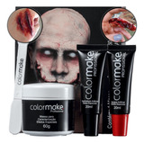 Kit De Maquiagem Assustadora Halloween Ferida Sangue Falso