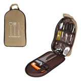 Kit De Utensílios De Cozinha Portátil Em Aço Inox Cor Marrom-claro
