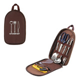 Kit De Utensílios De Cozinha Portátil Em Aço Inox Cor Marrom