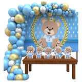 Kit Decoração De Festa Infantil Urso Príncipe Azul Claro M