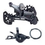 Kit Deore Shimano Câmbio 12s Rd-m6100-sgs Cage Longo + Alavanca Passador Trocador Marcha Rapidfire Plus Direito 12v 1x12 Velocidades Sl-m6100 Com Cabo Mtb Xc Trail Bike Bicicleta Pedal Pulse Pro Preto