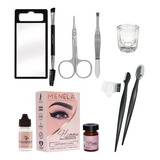 Kit Design Sobrancelha Henna Menela Pincel Navalhas Pinça Cor Castanho Claro