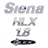 Kit Emblemas Fiat Siena + Hlx + 1.8 + Flex Resinado 05/08