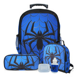 Kit Escolar Mochila Infantil Tam G De Rodinhas Spider