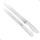 Kit Espátula + Faca De Confeiteiro Em Inox Cabo Branco 32cm