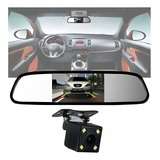 Kit Espelho Retrovisor Com Tela + Câmera Re Quadrada 4 Leds