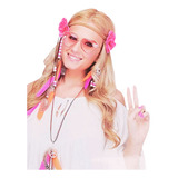 Kit Fantasia Hippie Óculos Colar Headband Brincos Anos 70/80