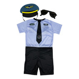 Kit Fantasia + Máscara E Óculos Comandante Piloto De Avião