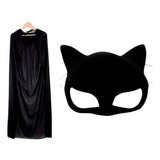 Kit Fantasia Mulher Gato Adulto Máscara + Capa