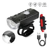Kit Farol E Lanterna Bicicleta Led A Prova D'água Bike Cor Preto