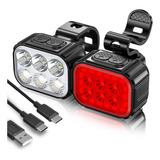 Kit Farol Lanterna Bike 6 Leds + Sinalizador 18 Leds Usb