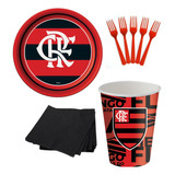 Kit Festa Flamengo - C/ Copos, Pratos, Guardanaposs E Garfos