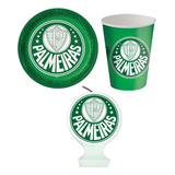 Kit Festa Palmeiras - C/8 Copos, 8 Pratos E 1 Vela Plana