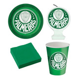Kit Festa Palmeiras - Copos, Pratos, Vela Plana E Guardanapo
