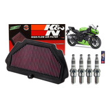 Kit Filtro Ar K&n Vela Ngk Iridium Kawasaki Zx6 Zx6r Zx-6 R