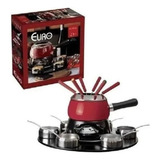Kit Fondue Base Giratória 23 Peças Inox Vermelho Euro Home