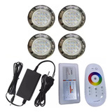 Kit Fonte + Controle Touch + 4 Led 9w Inox 316 Brustec Rgb