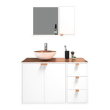 Kit Gabinete Banheiro Armário+cuba+espelheira C/ Tampo Metal Cor Do Móvel Branco Com Cobre