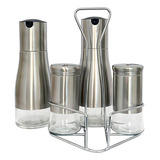Kit Galheteiro Azeite Vinagre Temperar Alimento Sal Pimenta