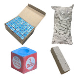 Kit Giz 7 Belo Azul + 1kg Giz Branco Para Sinuca Bilhar Cor Azul E Branco