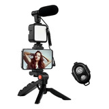 Kit Gravaçao 4 Em 1 Com Microfone, Led, Suporte Celular