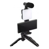 Kit Gravação 5 Em 1 Suporte Celular Video Tripé Led Mic