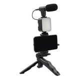Kit Gravação 5 Em 1 Tripé Led Microfone Suporte Selfie Vídeo