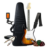 Kit Guitarra Stratocaster Iniciante Estudante Acessórios Cor Sunburst Orientação Da Mão Destro Bravo Beg100