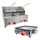 Kit Hambúrguer Chapa 30cm E Fritadeira Profissional 2 Cubas