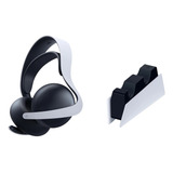 Kit Headset Pulse Elite + Base De Carregamento Ps5 Sony Cor Branco