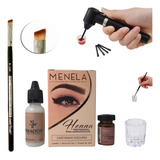 Kit Henna Menela Sobrancelha Pincel Mini Mixer Profissional Cor Castanho Escuro