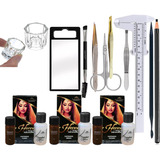 Kit Henna Sobrancelha Com Materiais Macrilan Pinças Tesoura 