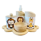 Kit Higiene Baby (leão, Macaco, Girafa) C/bandeja Nuvem Crua