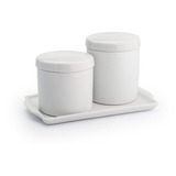 Kit Higiene Bebe Porcelana Kit De Banheiro Com Bandeja 3 Pçs Cor Branco