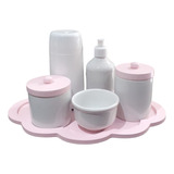 Kit Higiene Bebê Porcelana Maternidade Rosa Potes Garrafinha
