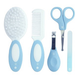 Kit Higiene Cuidados Bebê Escova, Pente, Tesoura E Cortador Cor Azul