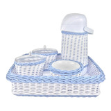 Kit Higiene Vime Azul Garrafa Térmica Porcelana Potes Bebê
