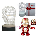 Kit Homem De Ferro Brinquedo Música Led Dança E Luminária 3d