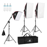 Kit Iluminação Triplo Roma Softbox 50x70cm + Girafa 40x40cm, 3 Lâmpadas 150w, Tripé 190cm, Luz Suave Profissional Para Estúdio, Foto, Vídeo, Lives E Produções, Bolsa De Transporte Sou Foto110v