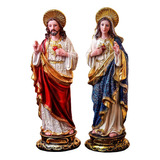 Kit Imagem Sagrado Coração De Jesus E Maria 30cm Resina