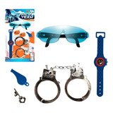 Kit Infantil Police Team Mini Policial Com 6 Acessórios 34cm