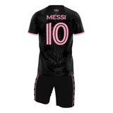 Kit Infantil Uniforme Messi Preta E Rosa Inter