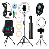 Kit Influencer Ringlinght Iluminador Lapela Controle Selfie Estrutura Preto Luz 3 Temperaturas Bivolt Dreamfull