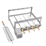 Kit Inox Churrasqueira Grill 60cm + Espeto Grelha 110v/220v