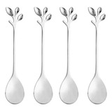 Kit Jogo 4 Colher De Chá Café Aço Inox Leaves Dourado 28296 Cor Do Cabo Prateado