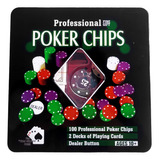 Kit Jogo De Poker Professional Chips 100 Fichas 2 Baralhos**
